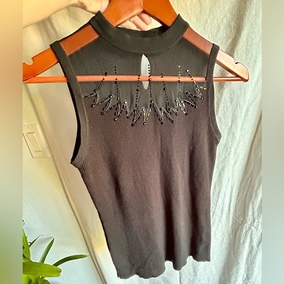 Black knit top with mesh yoke - Picture 5 of 6